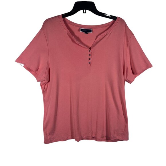 Karen Scott T-Shirt Women's Size XXL Pink Henley Top - Picture 1 of 8